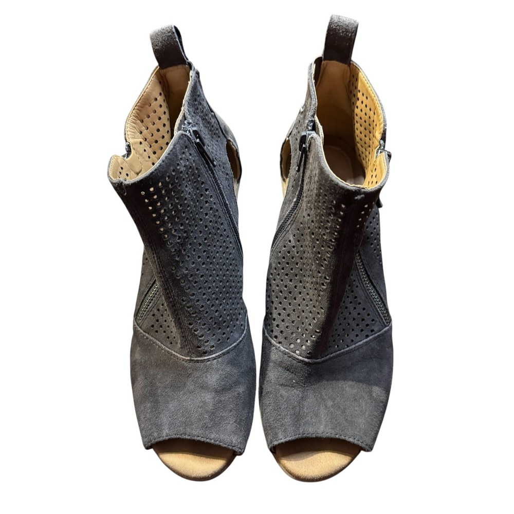 Earth Cosmos Booties Womens Size 9B Gray Suede Open Toe Wedge Zip Ankle Casual